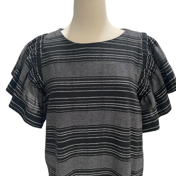 Moon River B/W Striped Flutter Sleeve Dress M Cotton Aldegon Blend Casual HOCO - Picture 10 of 12